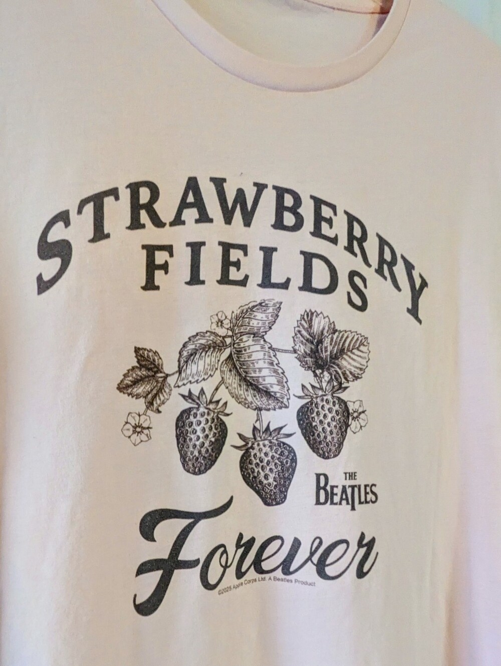 NWOT The Beatles Light Pink Strawberry Fields Graphic Short Sleeve Tee Sz. XL - Picture 2 of 4